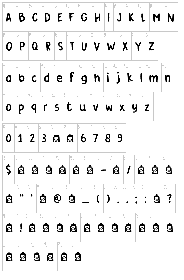 DK Cover Up font map